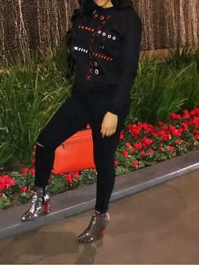 Versace Collection Black Sweatshirt with Red and White Eyelet Detail